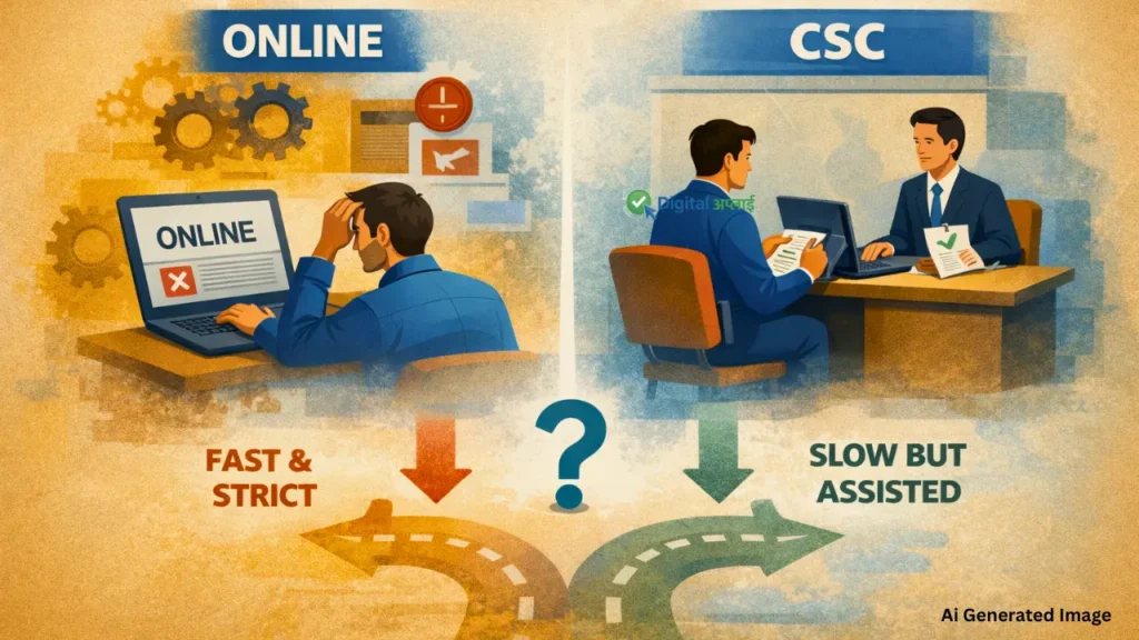 Online vs CSC से आवेदन करने पर टाइमिंग पर क्या कोई असर पड़ता है?