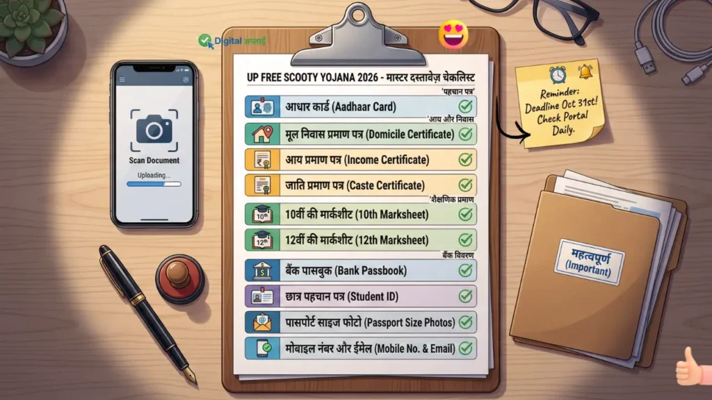 up mukhyamantri free scooty yojana documents
