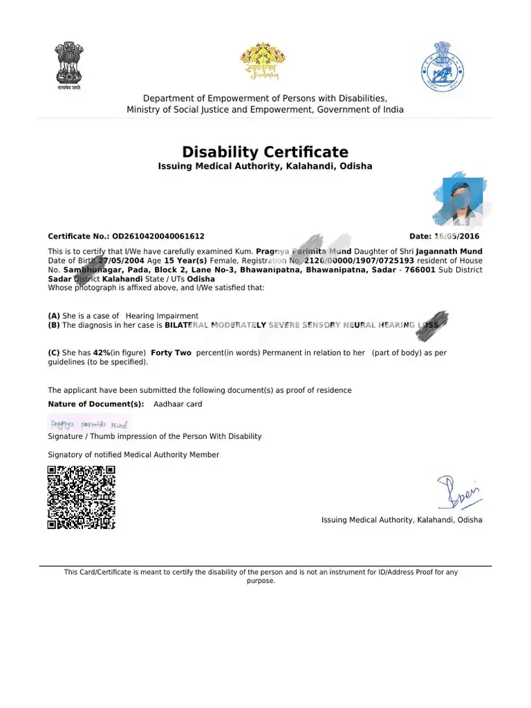 Disability Certificate