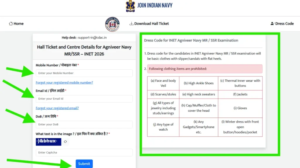 Indian Navy Agniveer SSR MR Admit Card download 2026