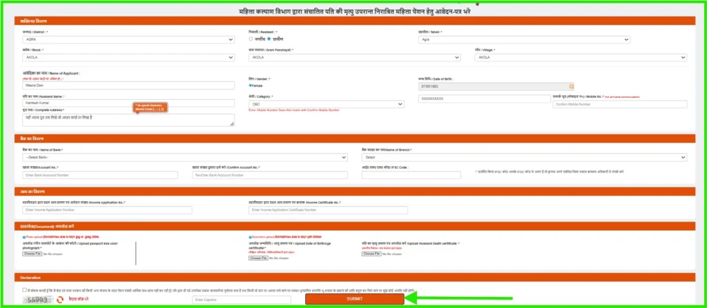 up vidhwa pension new online registration