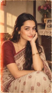 Vintage Indian Woman in Sari Portrait