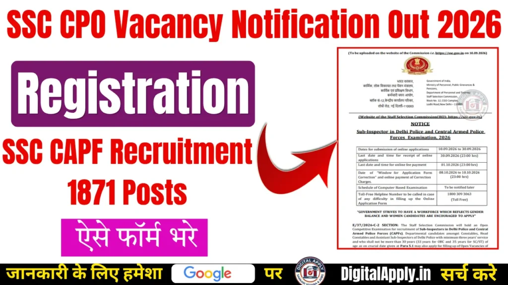 ssc cpo vacancy notification out eligibility apply process
